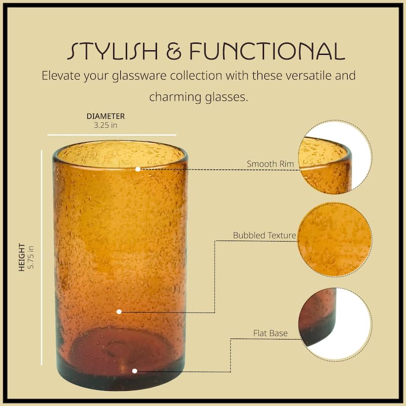 Artland Set of 6 Iris Seeded Glass Highball Tumblers - 17 oz