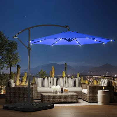 10 Ft. Solar Power Lighted Patio Umbrella with Base Stand