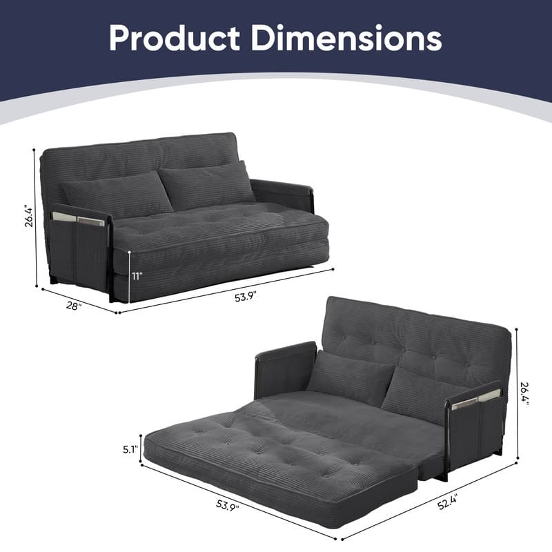 Mixoy Muti-Functional Folding Loveseat Floor Sofa Bed,Lazy Sofa with Pillows,6 Position Adjustable Backrest