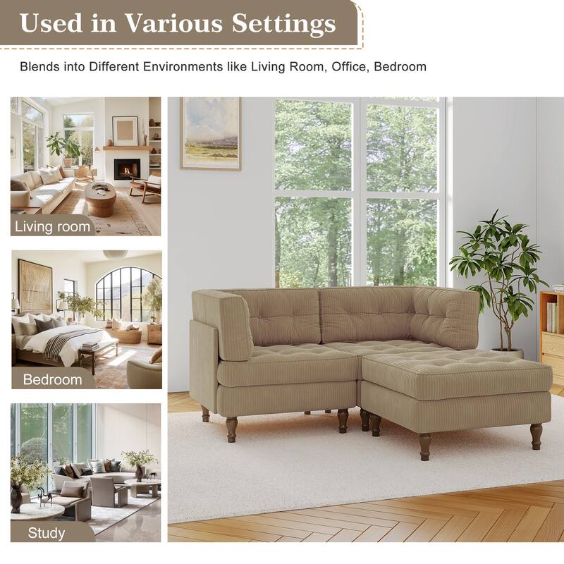 Corduroy Upholstered Modular Corner Sectional Sofa with Reversible Ottoman