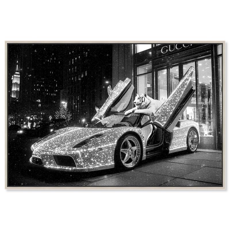 Glistening Tiger and Car Canvas by Art Remedy - Silver - 24" x 16"