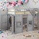 preview thumbnail 2 of 10, Wood Twin Size Loft Bed with Built-in Storage Wardrobe and Two Windows, Gray