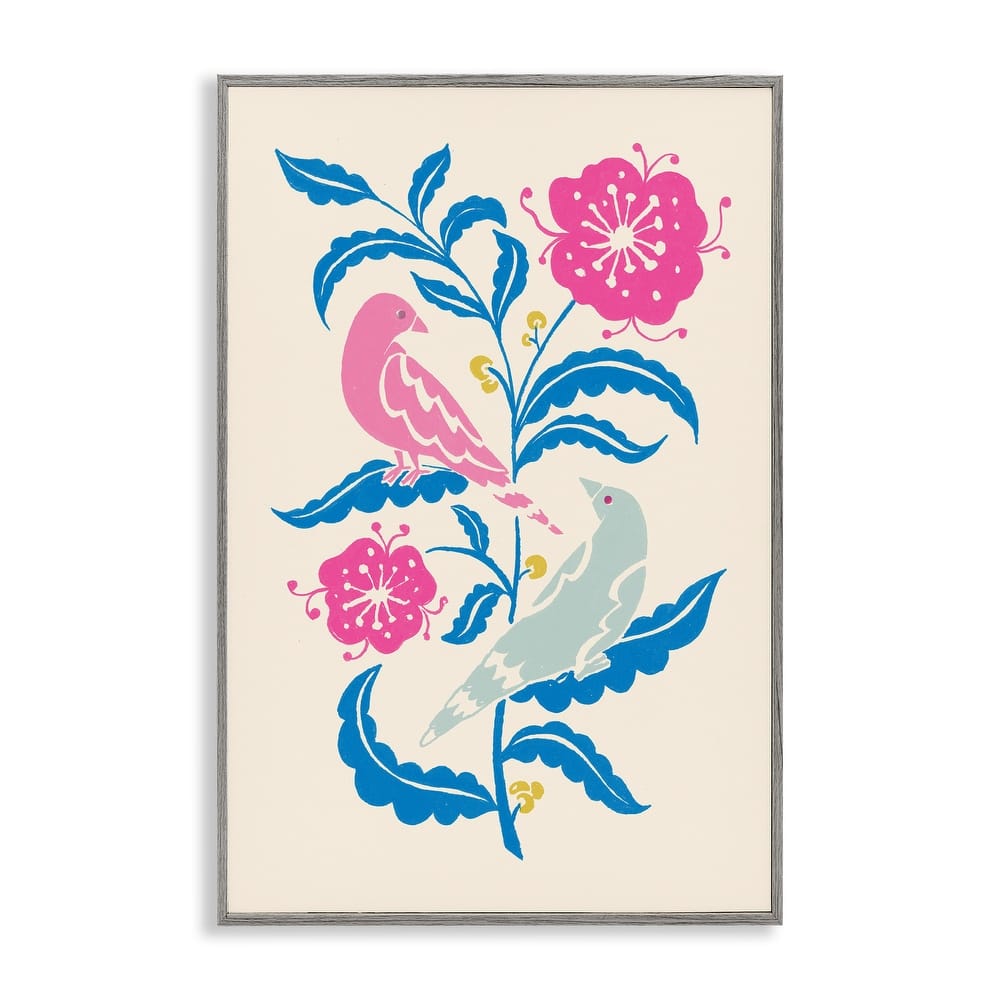 Stupell Minimal Bird Couple on Leaves Framed Giclee Art Design By Hannah Moren