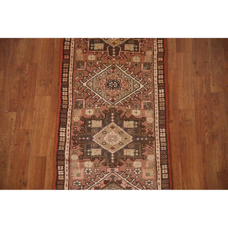 Orange Gharajeh Persian Vintage Runner Rug Handmade Wool Carpet - 1'10"x 7'5"
