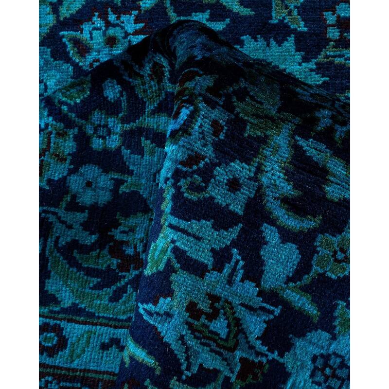 Overton Hand Knotted Wool Vintage Inspired Modern Contemporary Overdyed Blue Runner Rug - 2' 7" x 8' 1"