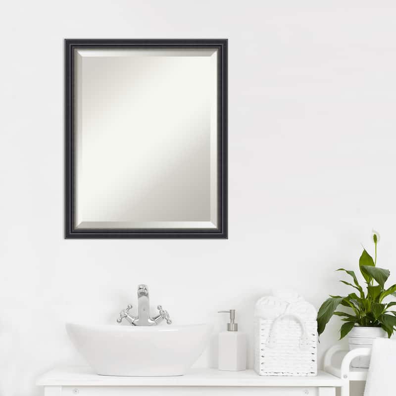 Stylish Black Beveled Wood Framed Bathroom Vanity Wall Mirror - Stylish Black