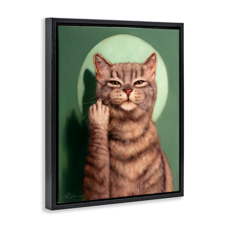Stupell Cat & Middle Finger Framed Floater Canvas Wall Art Design by Lucia Heffernan