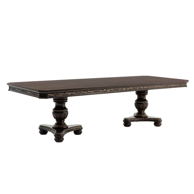 Formal Traditional Dining Set Extendable Table Chairs Cherry Finish with Gold Tipping - 9pc Set