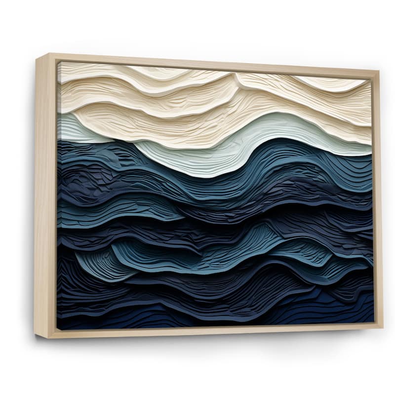 Designart "Blue And White Coastal Wave S Edge" Coastal Minimalism Blue Wall Decor Coastal Living Room Framed Canvas Art