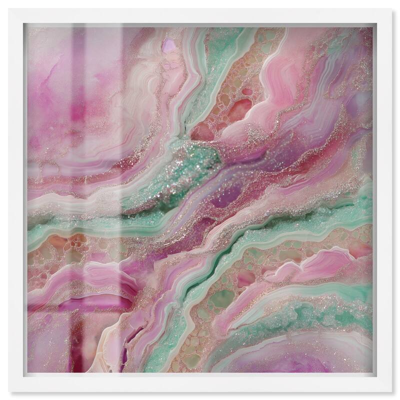 Pink and Mint Crystal IV Shadowbox by Art Remedy - White - 24" x 24"