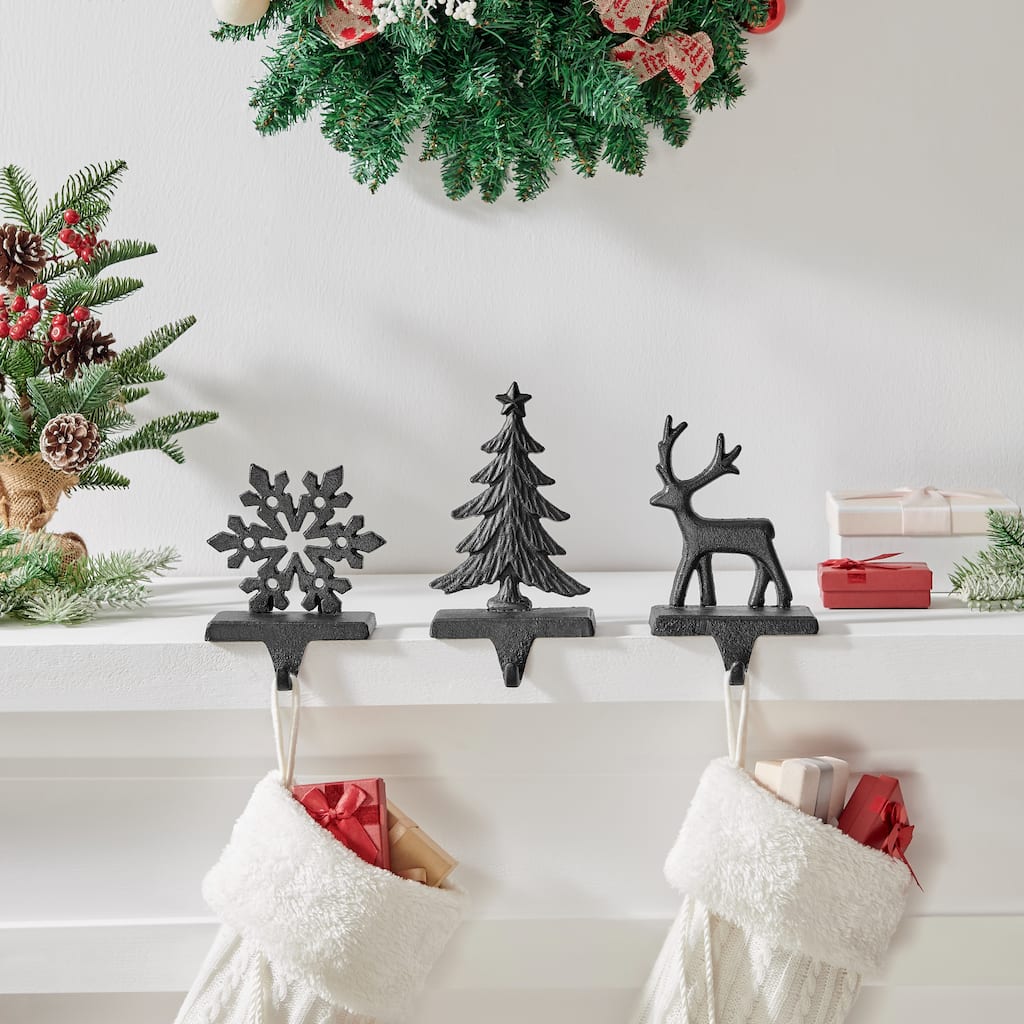 Sculpture Figure Christmas Mantel Stocking Hooks - 8" - Set of 3