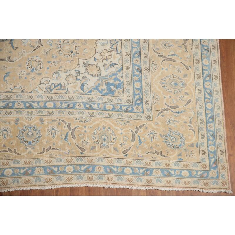 Hand Knotted Oriental 100% Wool Carpet Traditional Floral Peach Mashad Area Rug - 13' 1'' X 9' 11''