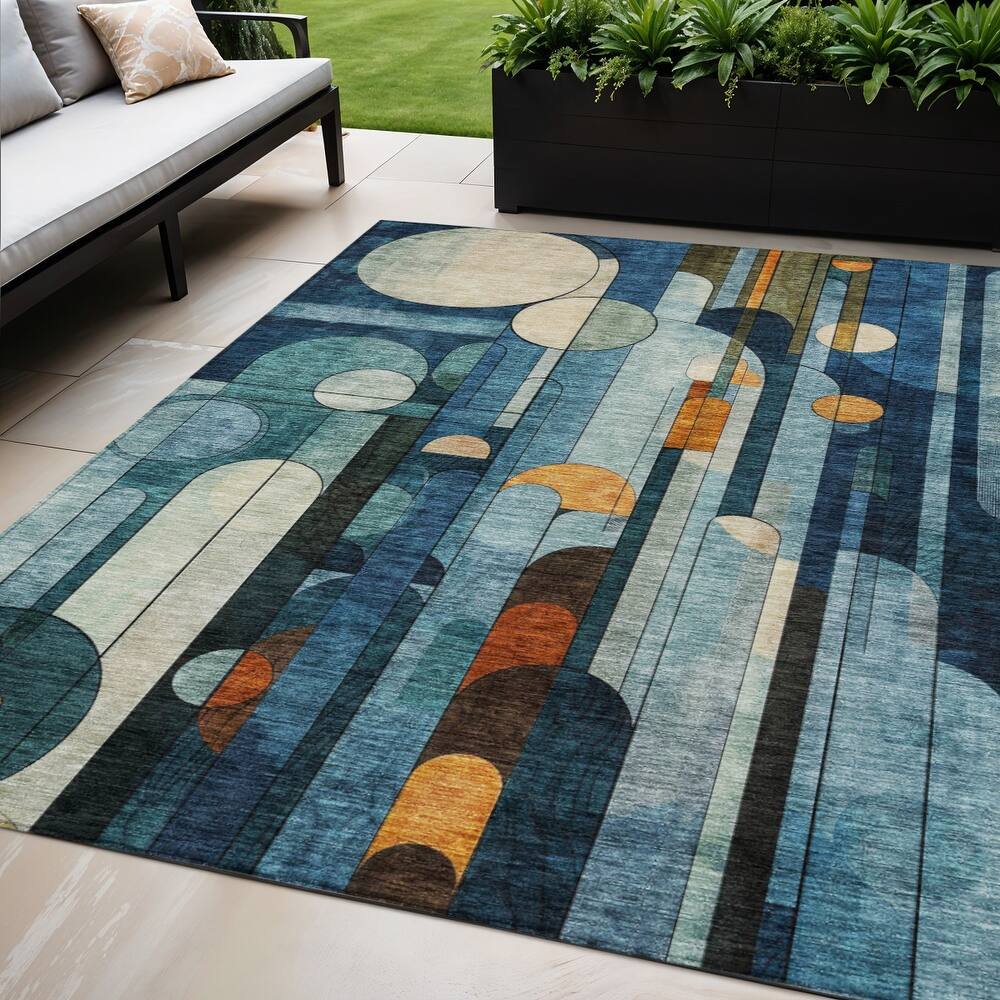 HomeRoots Geometric Transitional Rectangle Outdoor Rug