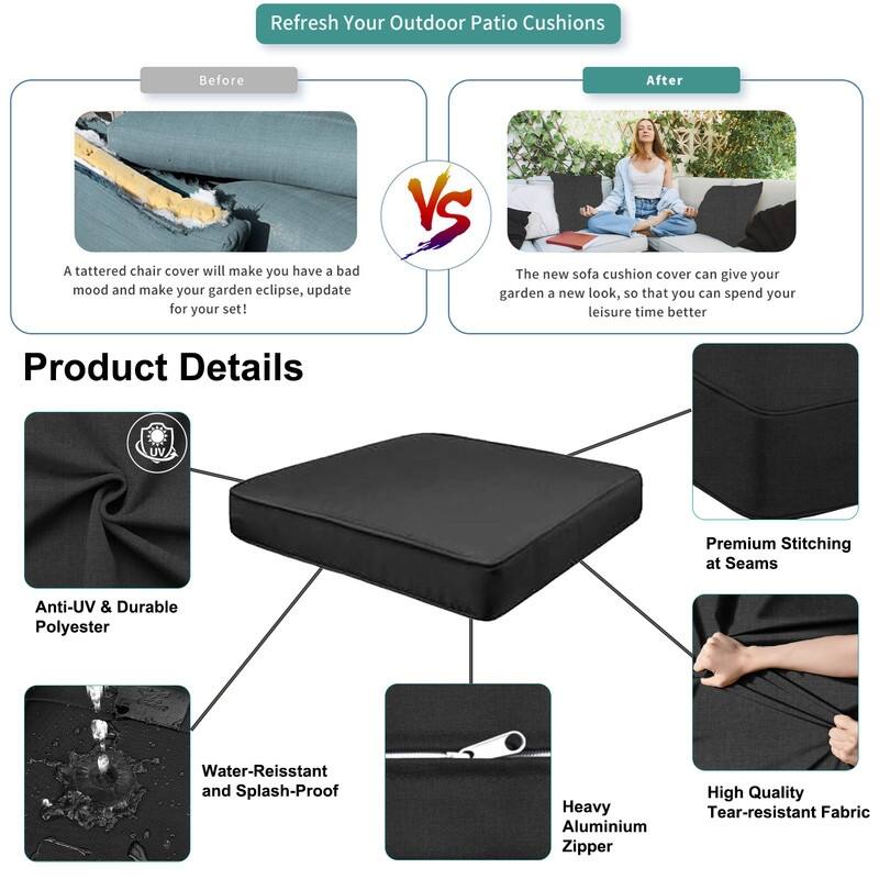 Outdoor Patio Cushion Covers Replacement, Waterproof Furniture Cushion Slipcovers, for Wicker Rattan Sectional Couch Chair