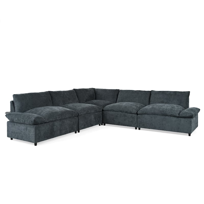 L-Shaped Modular Sectional Sofa, Comfy Upholstered 5 Seater Sofa, Corner Sofa with Hidden Storage Compartments