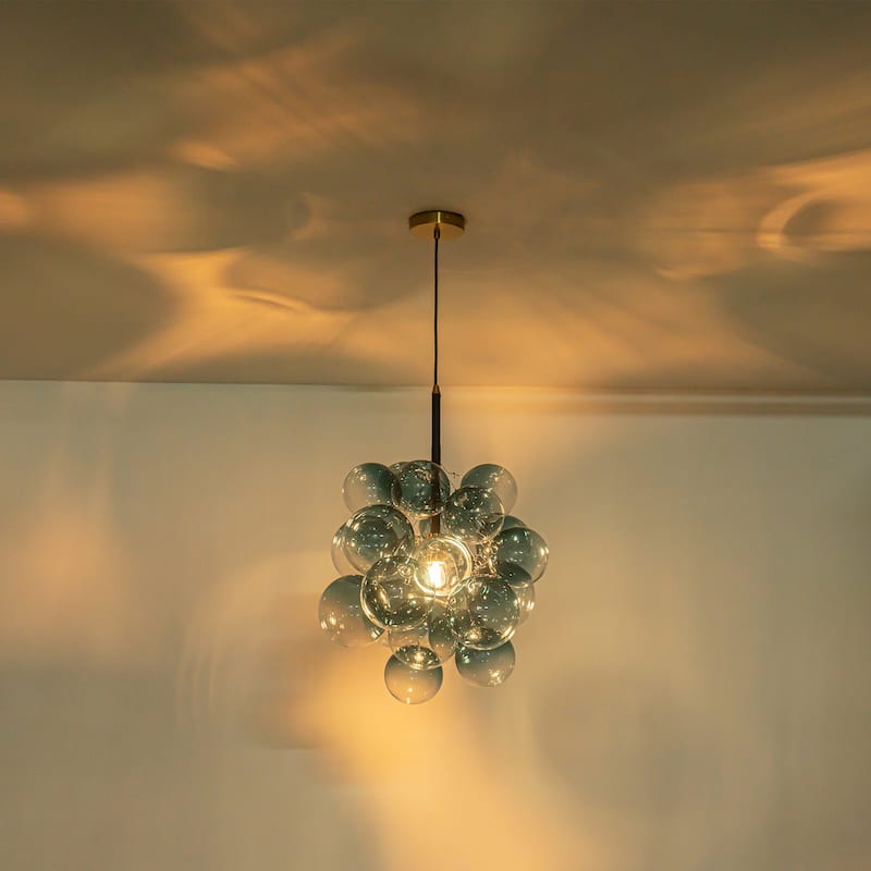 1-Light Modern Glam Sputnik Cluster Glass Globe Bubble Adjustable Height Chandelier for Dining Rooms