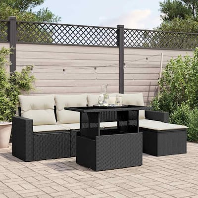 vidaXL Patio Sofa Set with Cushions Outdoor Furniture 6 Piece Poly Rattan - 21.7 x 39.4 x 28.7 in