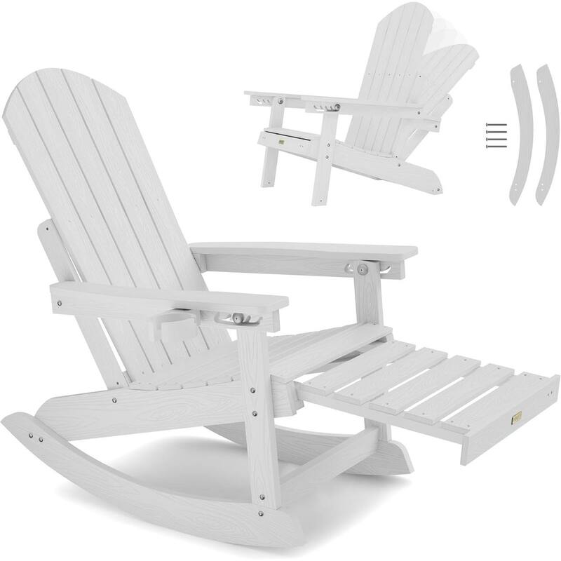 WINSOON Adirondack Chair Composite Rocking Chair Outdoor Weatherproof Plastic Adjustable - White