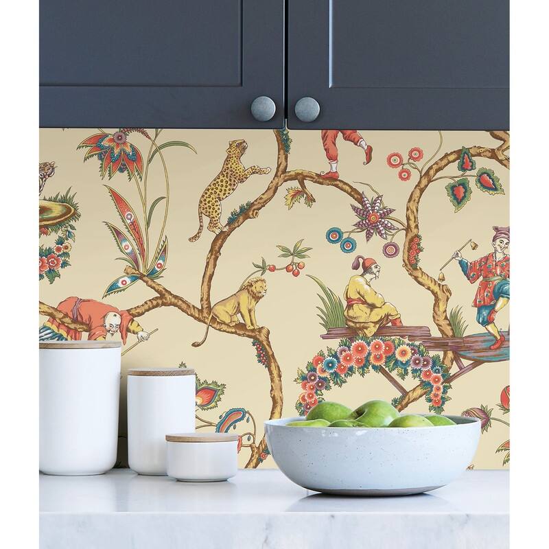 Scalamandre Ecru Chinoise Exotique Self Adhesive Peel & Stick Wallpaper