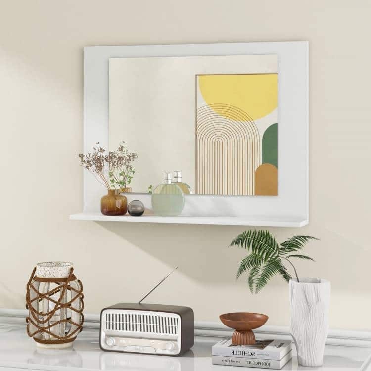Wood Wall Mounted Bathroom Mirror with Storage Shelf - 23.5" x 4" x 17.5"