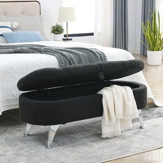 45.5 Inches Black Teddy Fabric Storage Bench for Bedroom Entryway Black ...