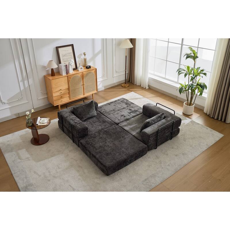 2-in-1 Foldable Sofa Bed Floor Sofa Couch with Armrests, Convertible Lounge Sofa for Living Room Bedroom