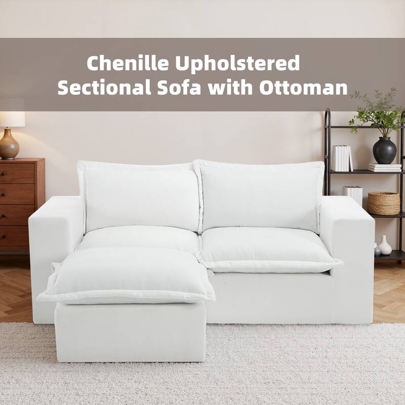 Chenille L-Shaped Modular Sectional Sofa Comfy Cloud Couch For Living Room