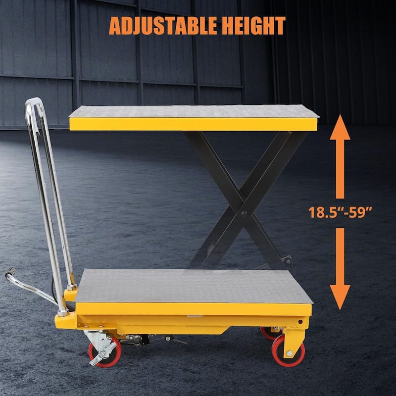 330lbs Hydraulic Lift Table Cart Single Scissor with 4 Wheels