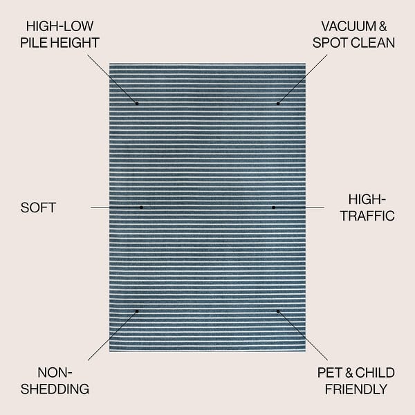 dimension image slide 3 of 26, JONATHAN Y Maribo Minimalist Scandi Striped Navy/ivory Area Rug
