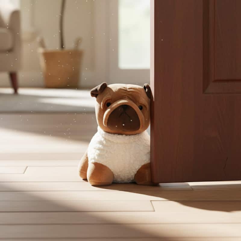Decorative Pug Door Stopper, 2.3 lb Weighted, Brown/Ecru - 9"L x 6"W x 8"H