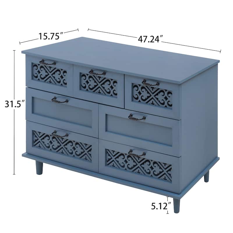 Roomfitters 7 Drawer Dresser, Modern Storage Cabinet with Ample Space for Bedroom, Living Room, Blue