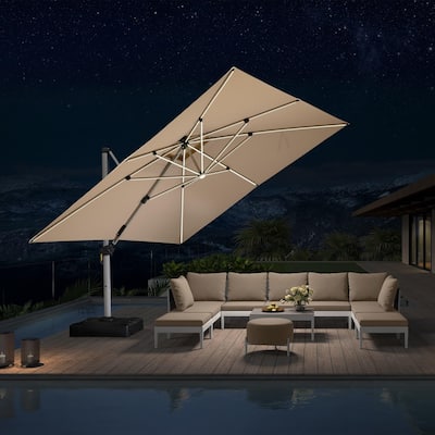 PURPLE LEAF Double Top 9/10/11/12ft Square Outdoor Patio Cantilever Umbrellas with Lights