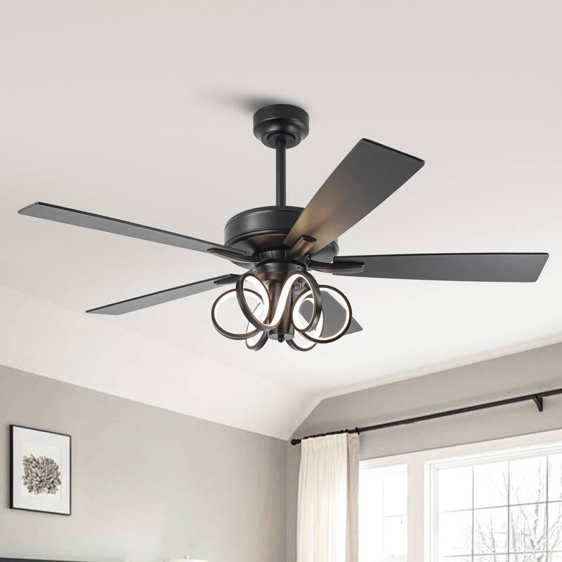 52" Modern Unique Dimmable LED Reversible Motor Ceiling Fan with Light and Remote - 52-inch W*19.3-inch H