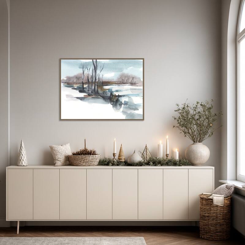 Winter Stream Watercolor II by Ethan Harper Framed Canvas Wall Art Print - Sylvie Dark Gold
