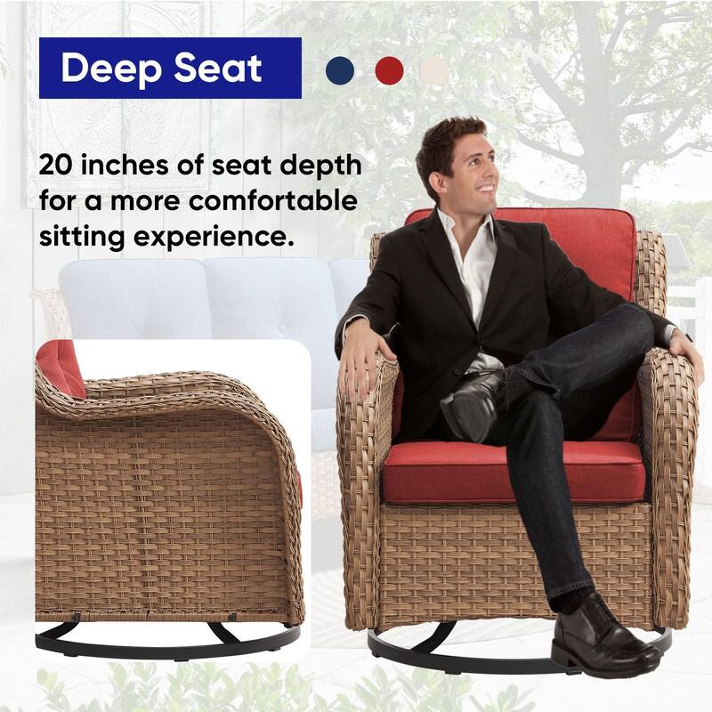 ArcoBay Wicker PE Rattan Outdoor Patio Swivel Glider Chairs with 4'' Olefin Cushions (2-Pack)