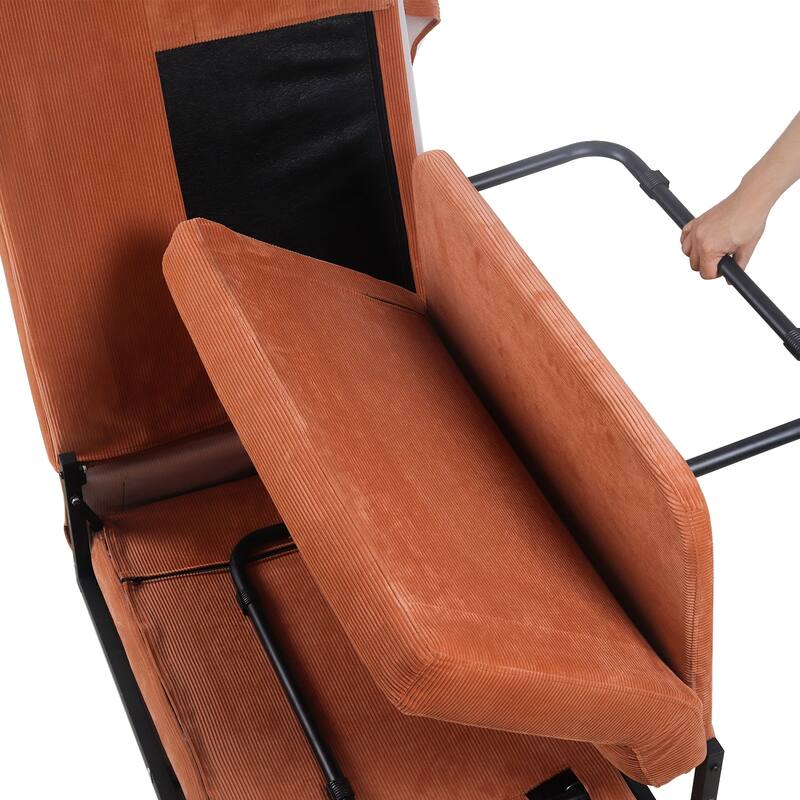 Brown Modern 36.61" 4 in 1 Convertible Corduroy Lounge Chair with Reclining Backrest and Pocket