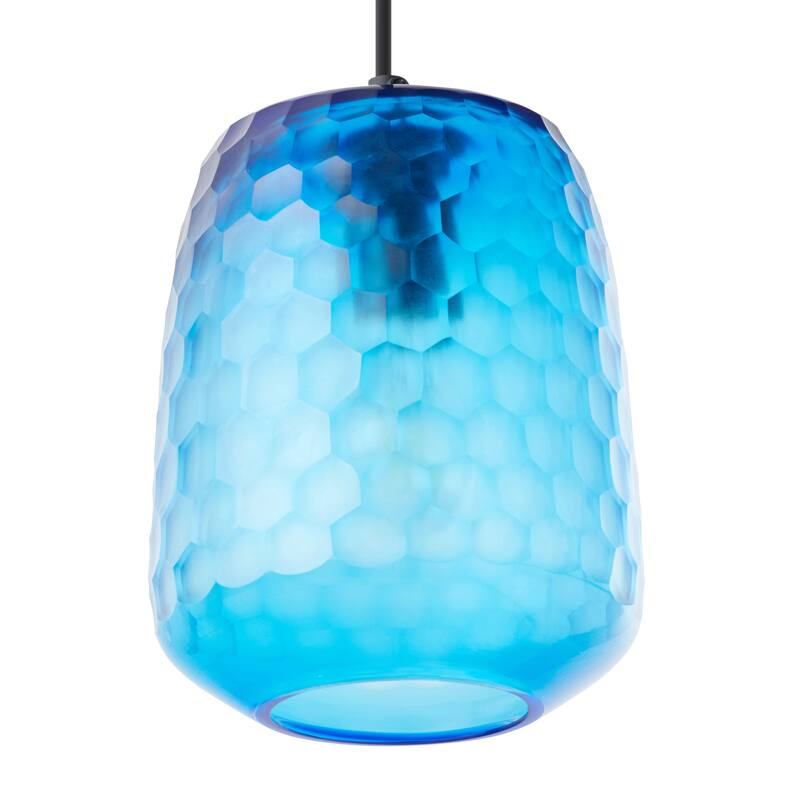 Beverly River of Goods Black Metal and Blue Hand-Blown Glass Globe 7-Inch Pendant Light with Adjustable Hanging Cord