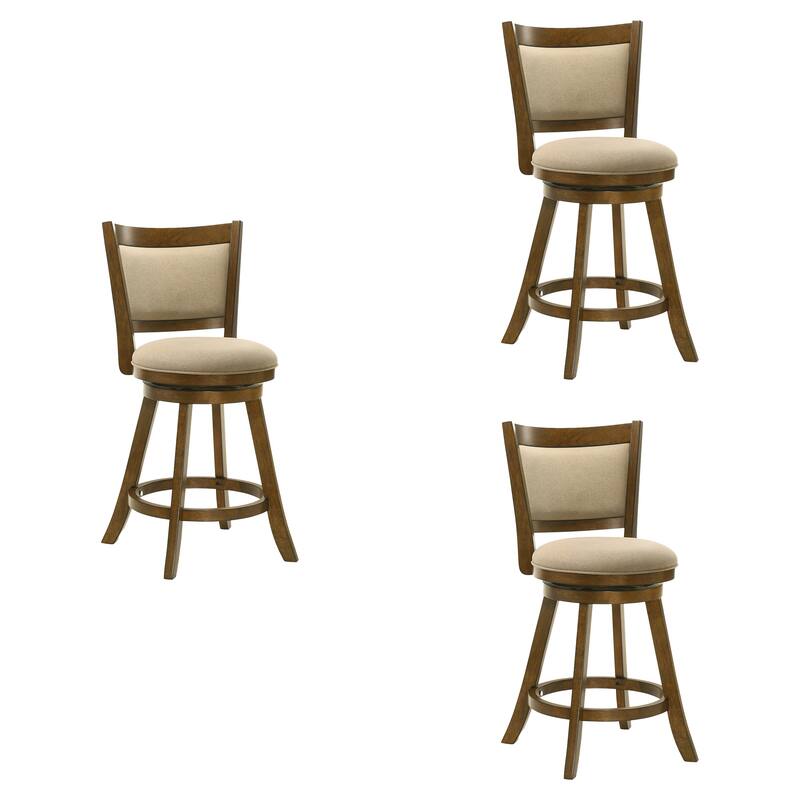 Aiden Modern Farmhouse Swivel Wood Counter Height Kitchen Bar Stool in Sepia Brown Finish with Fabric Upholstered Seat - Set of 3 - Light Scone - Counter Height