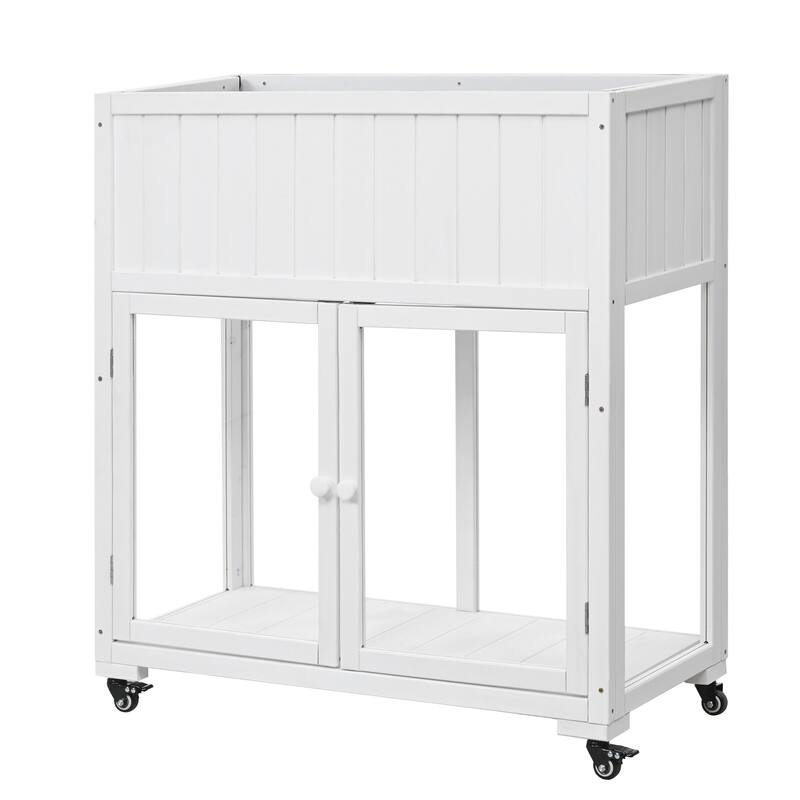 Mini Wood Cold Frame, Compact 2 Doors Garden Greenhouse with Wheels, Raised Bed with Liner for Indoor Outdoor Use