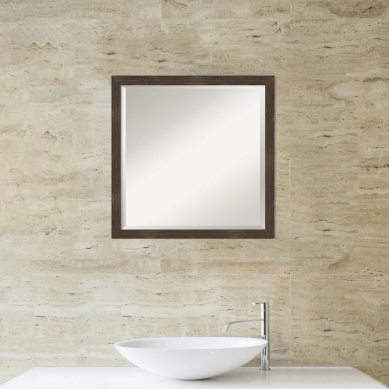 Woodgrain Stripe Beveled Wood Framed Bathroom Vanity Wall Mirror