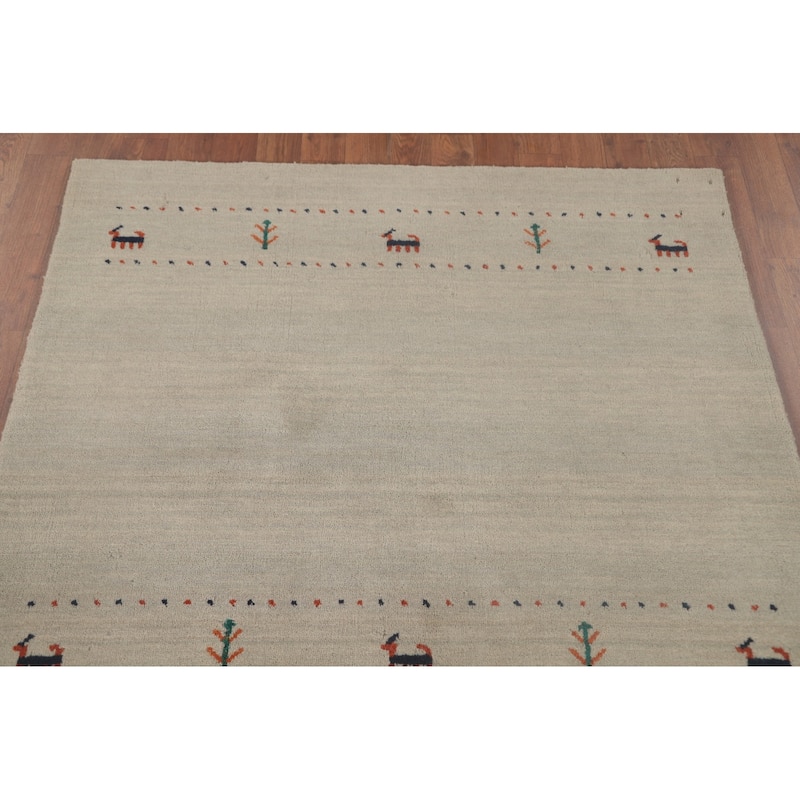 Tribal Animals Gabbeh Oriental Accent Rug Handmade Wool Carpet - 3'10"x 5'10"