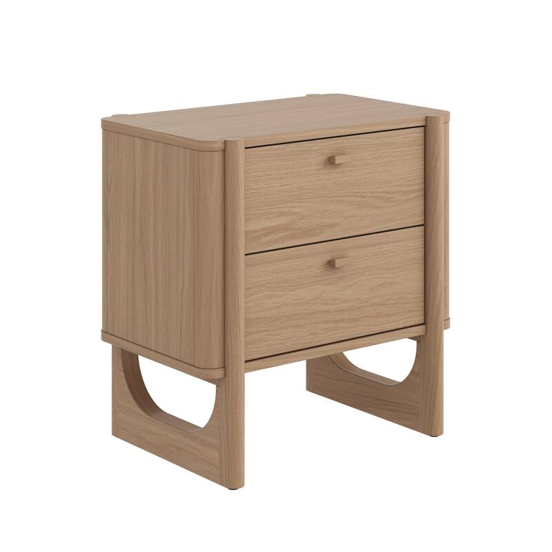 Solace Mid Century Modern 2-Drawer Nightstand with Solid Wood Frame and Rounded Details