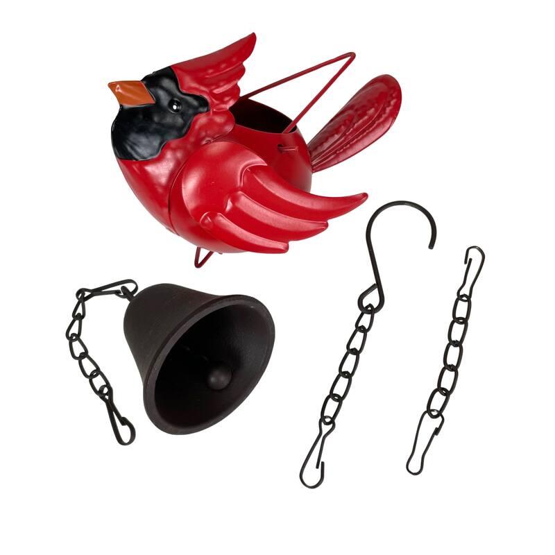 85-Inch Metal Rain Chain - 7 Red Cardinal Birds - Weighted Bell - - 4 X 85 X 5.5 inches