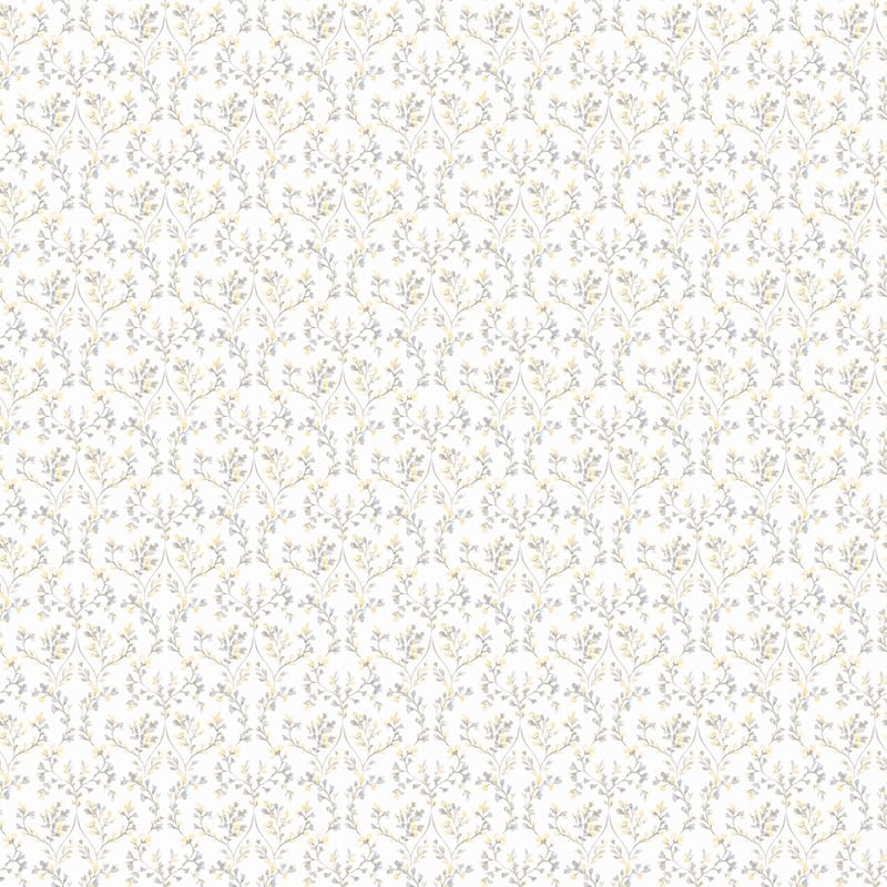 Galerie Wallcoverings Small Prints Ogee Floral Non-woven Matte Wallpaper Roll - 33-feet long x 21-inches wide - Grey/Yellow