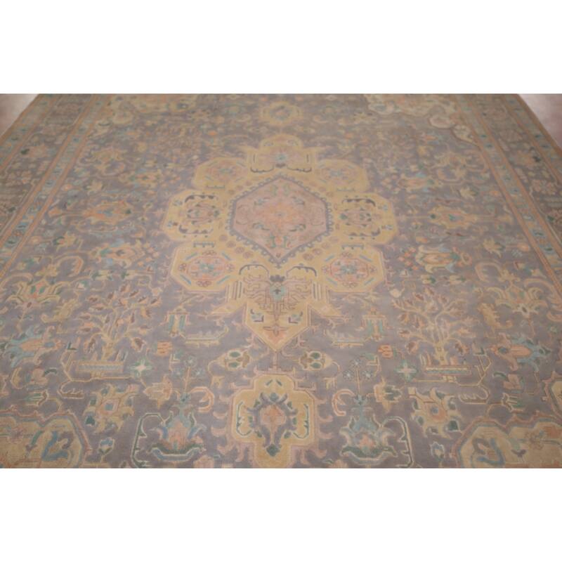 Geometric Tabriz Persian Vintage Rug Hand-Knotted Wool Carpet - 9'6"x 13'2"