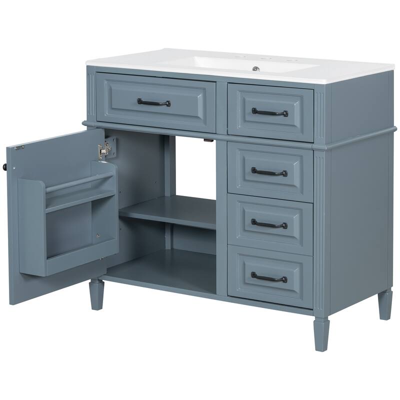 Freestanding 36 Inch Bathroom Vanity Cabinet with Ceramic Sink (Faucet Not Included)