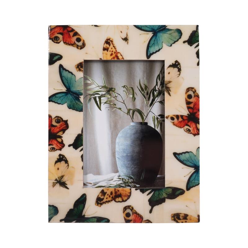 Wood Resin Butterflies Photo Frame Decor - Ivory