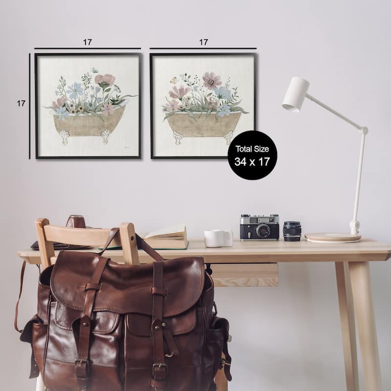 Stupell Rustic Florals in Bathtubs Framed Giclee Art Design By Tava Studios (Set of 2)