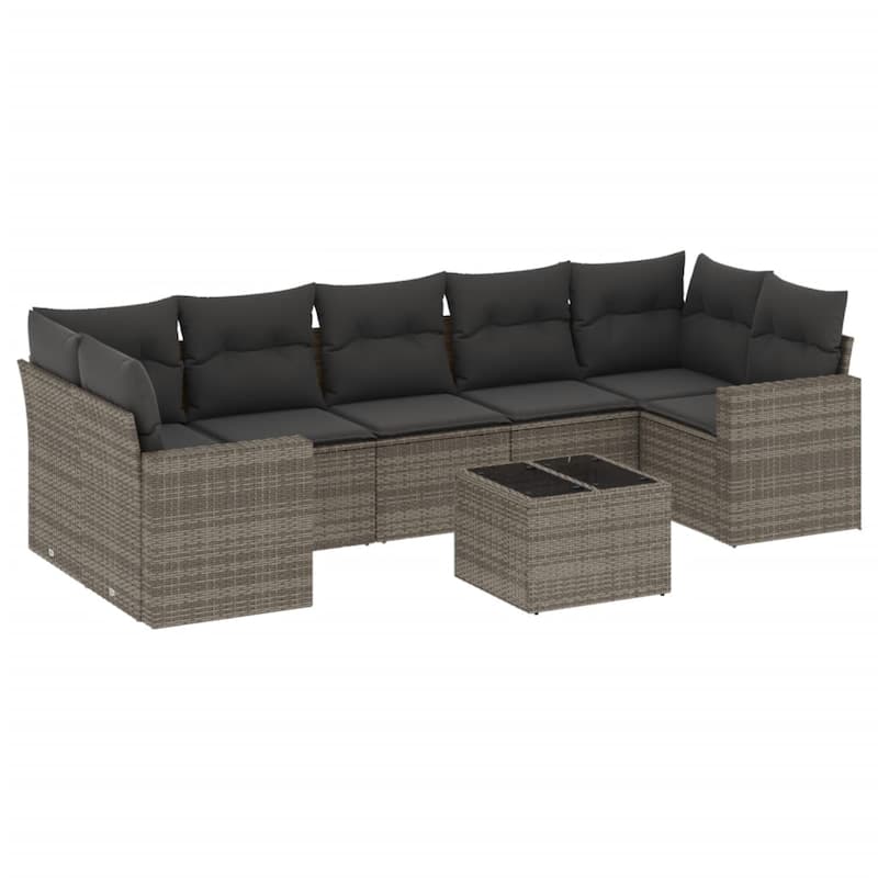 vidaXL Patio Sofa Set with Cushions Outdoor Furniture 8 Piece Poly Rattan - 21.7 x 21.7 x 14.6
