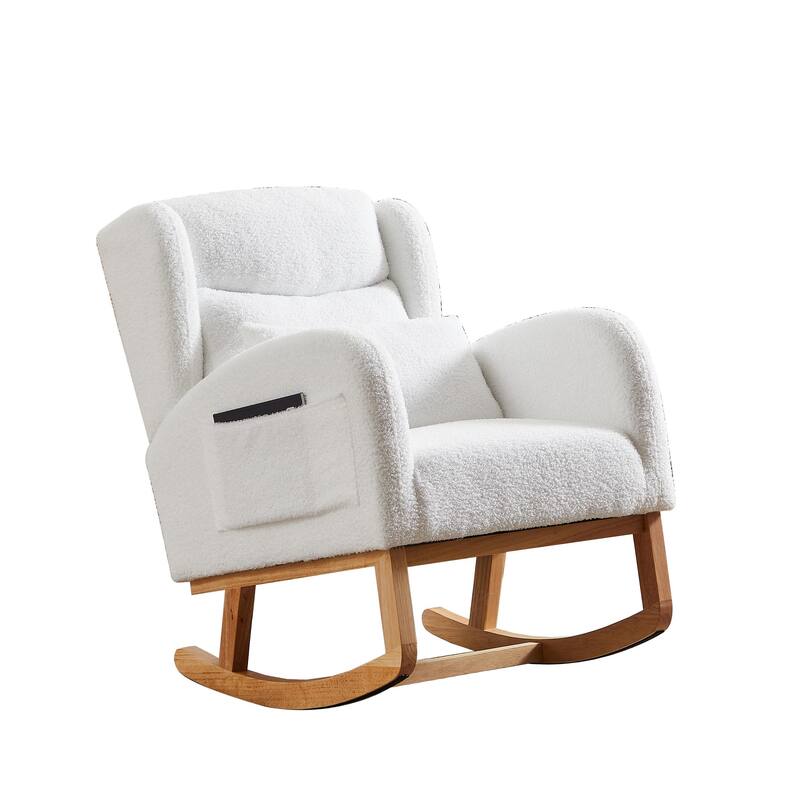 Modern Accent Rocking Chair with Pillow, High Backrest Arm Chair Accent Chair Glider Lounger with 2 Side Pockets for Living Room